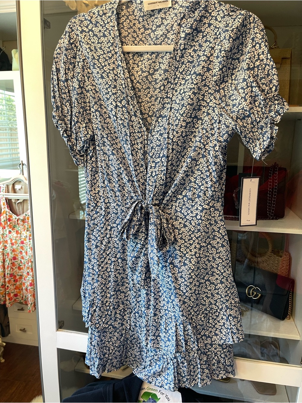 Goodnight Macaroon Blue Floral Tie-Front Mini Dress
